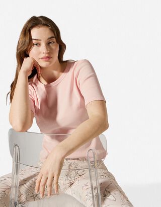 T-shirt - Geribde structuur - roze