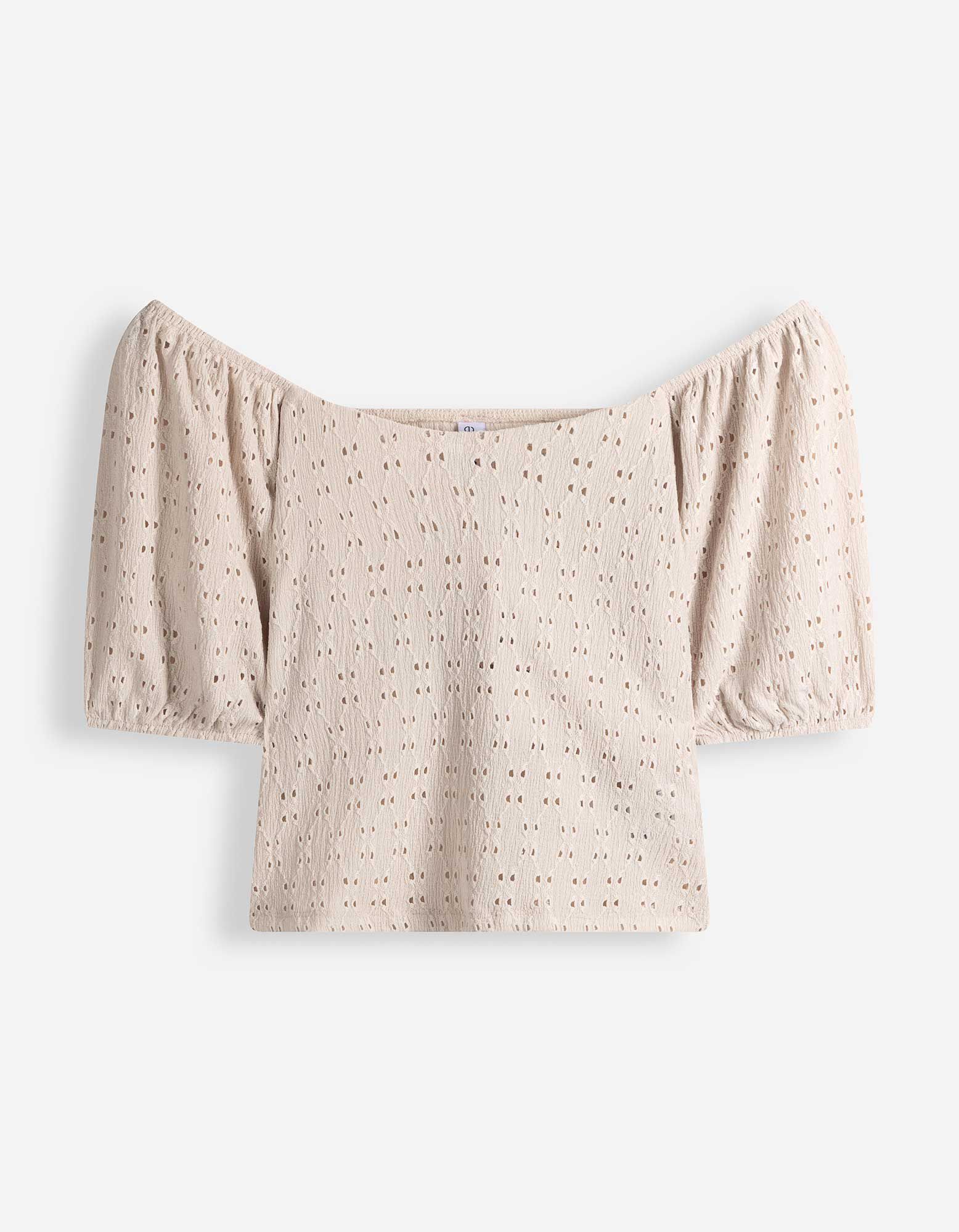 T-Shirt - Lochspitze - Beige