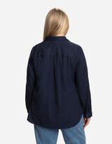 Košeľová blúzka - Náprsné vrecko - tmavomodra