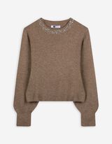 Strickpullover - Ziersteine - beige