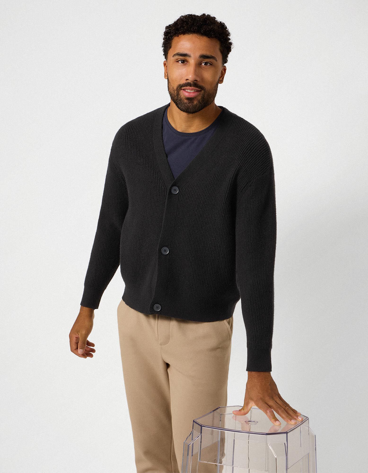 Cardigan - Patte de boutonnage - noir