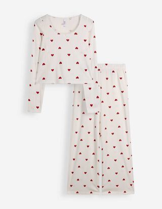 Pyjama Set aus Shirt und Hose - Strukturiertes Material - Off-White