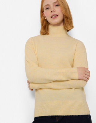 Strickpullover - Mockneck - Gelb