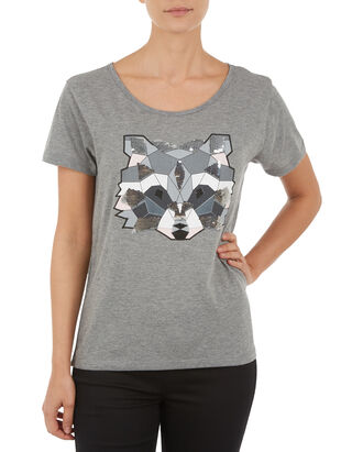 Damen T-Shirt mit Print und Wende-Pailletten