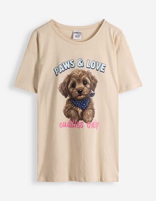 T-Shirt - Frontprint - Beige