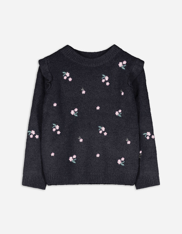 Strickpullover - Stickereien - dunkelgrau
