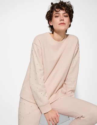 Sweatshirt - Ziersteine - beige