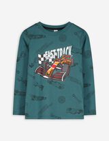 Langarmshirt - Print - dunkelgrün
