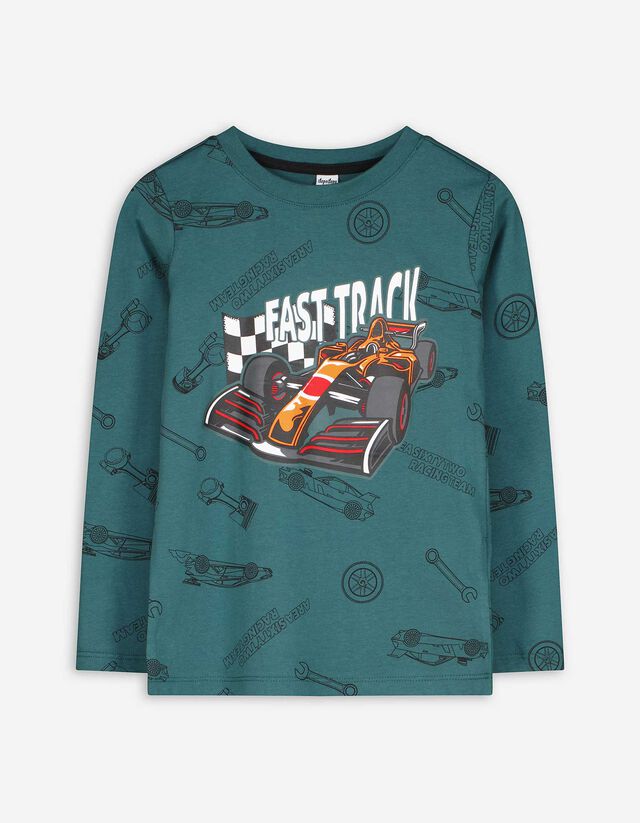 Langarmshirt - Print - dunkelgrün