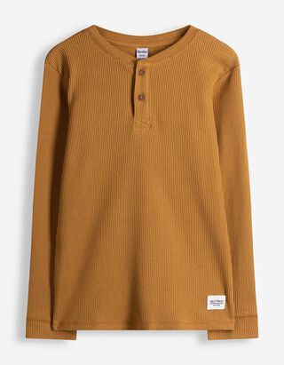 Langarmshirt - Waffelstruktur - Braun