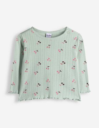 Langarmshirt - Pointelle - Gr&uuml;n