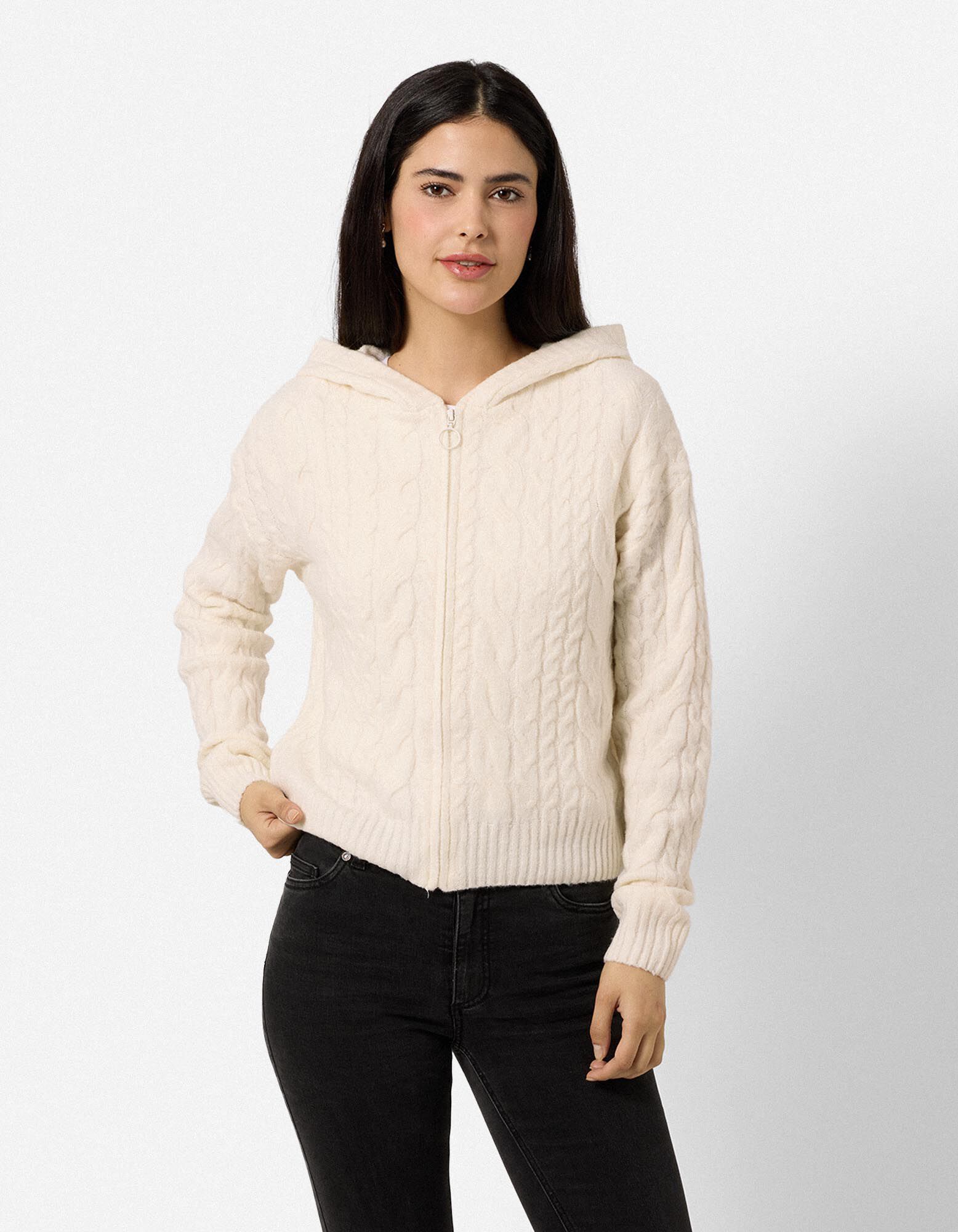 Cardigan - Maglia a trecce - Bianco sporco