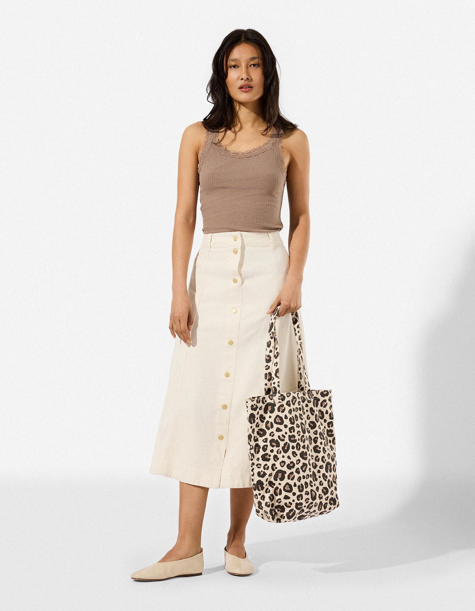 Top - Inserto in pizzo - marrone