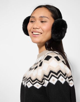 Ohrenklappen - Kunstfell - schwarz