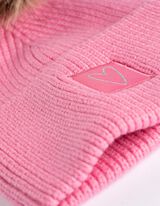 Bonnet à pompon - Fourrure synthétique - rose