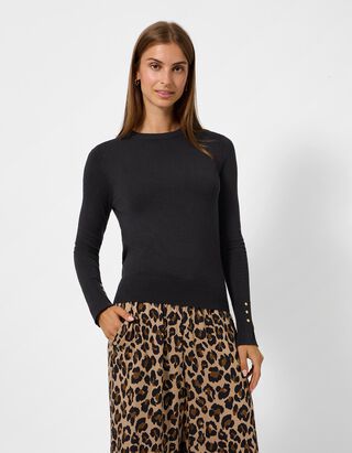Strickpullover - Zierkn&ouml;pfe - Schwarz