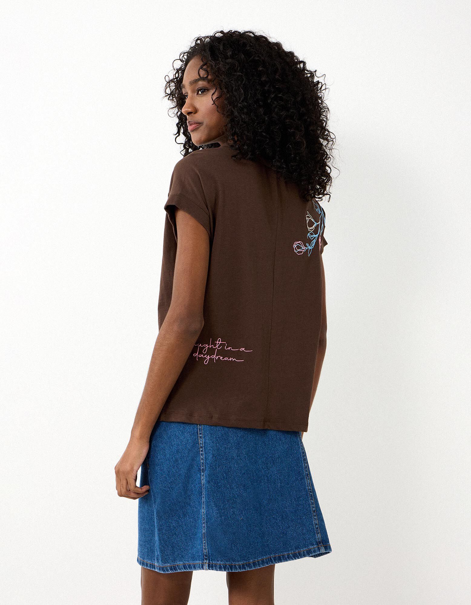 T-Shirt - Stickerei - Braun