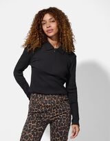 Majica z dolgimi rokavi - Rebrasta tekstura - crna