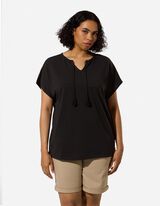 Blusenshirt - Material-Mix - Schwarz
