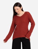 Pletený sveter - Predĺžený zadný diel - tmavocervena