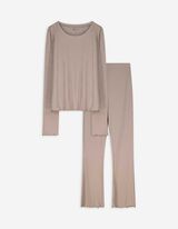 Pyjama Set aus Shirt und Hose - Strukturiertes Material - beige