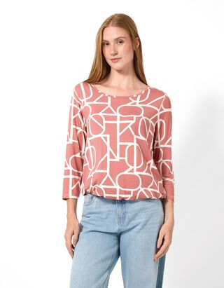 Langarmshirt - Allover-Print - Wei&szlig;