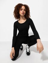 Cropped Shirt - Rippenstruktur - schwarz