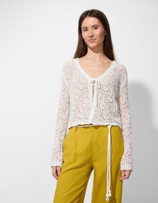 Strickjacke - Schn&uuml;rung - wei&szlig;