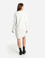 sukienka dzianinowa - dzianina kablowa - bialy