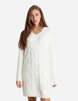 sukienka dzianinowa - dzianina kablowa - bialy