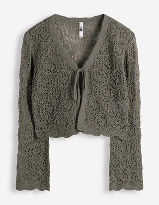 Strickjacke - Schn&uuml;rung - Khaki