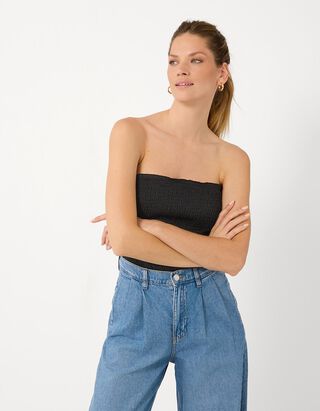 Top - Crinkle-Optik - Schwarz