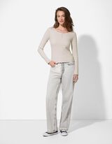 Langarmshirt - Rippenstruktur - weiß