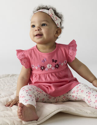Set composto da maglia a manica lunga e leggings - Ricamo - rosa fucsia