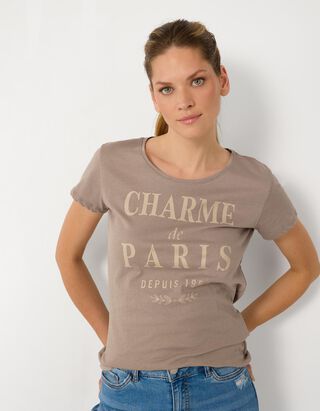 T-Shirt - Glitzerprint - Braun