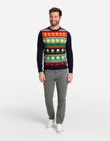 Pletený sveter - Vianoce - tmavomodra