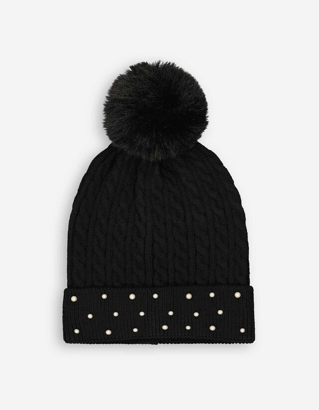 Muts met pompon - Sierkraaltjes - zwart