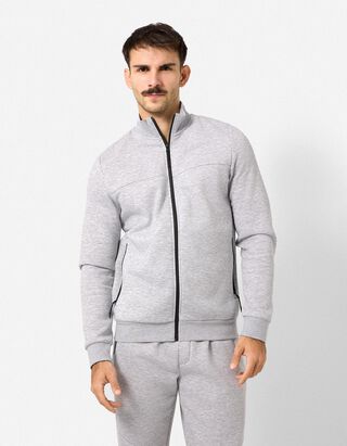 Strickjacke - Stehkragen - Grau