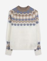 Žebrovaný pletený svetr - Károvaný vzor - bílá