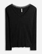 Tričko s dlouhým rukávem - Krajková aplikace - cerná