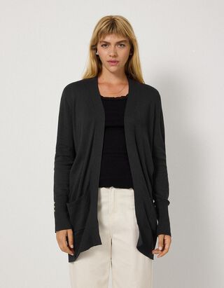 Longcardigan - Feinstrick - Schwarz
