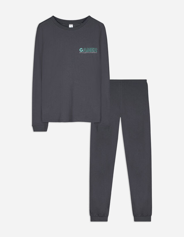 Pyjama Set aus Langarmshirt und Hose  - Rückenprint - dunkelgrau