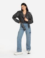 ramoneska - w znoszonym stylu - ciemny szary