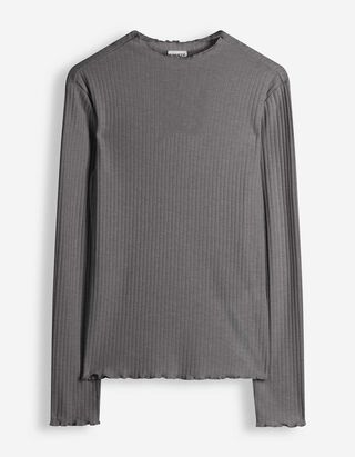 Langarmshirt - Rippenstruktur - Dunkelgrau