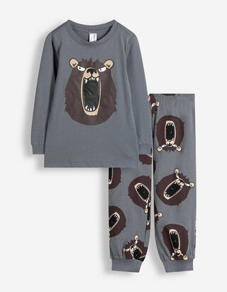 Pyjama Set aus Shirt und Hose - Allover-Muster - Petrol