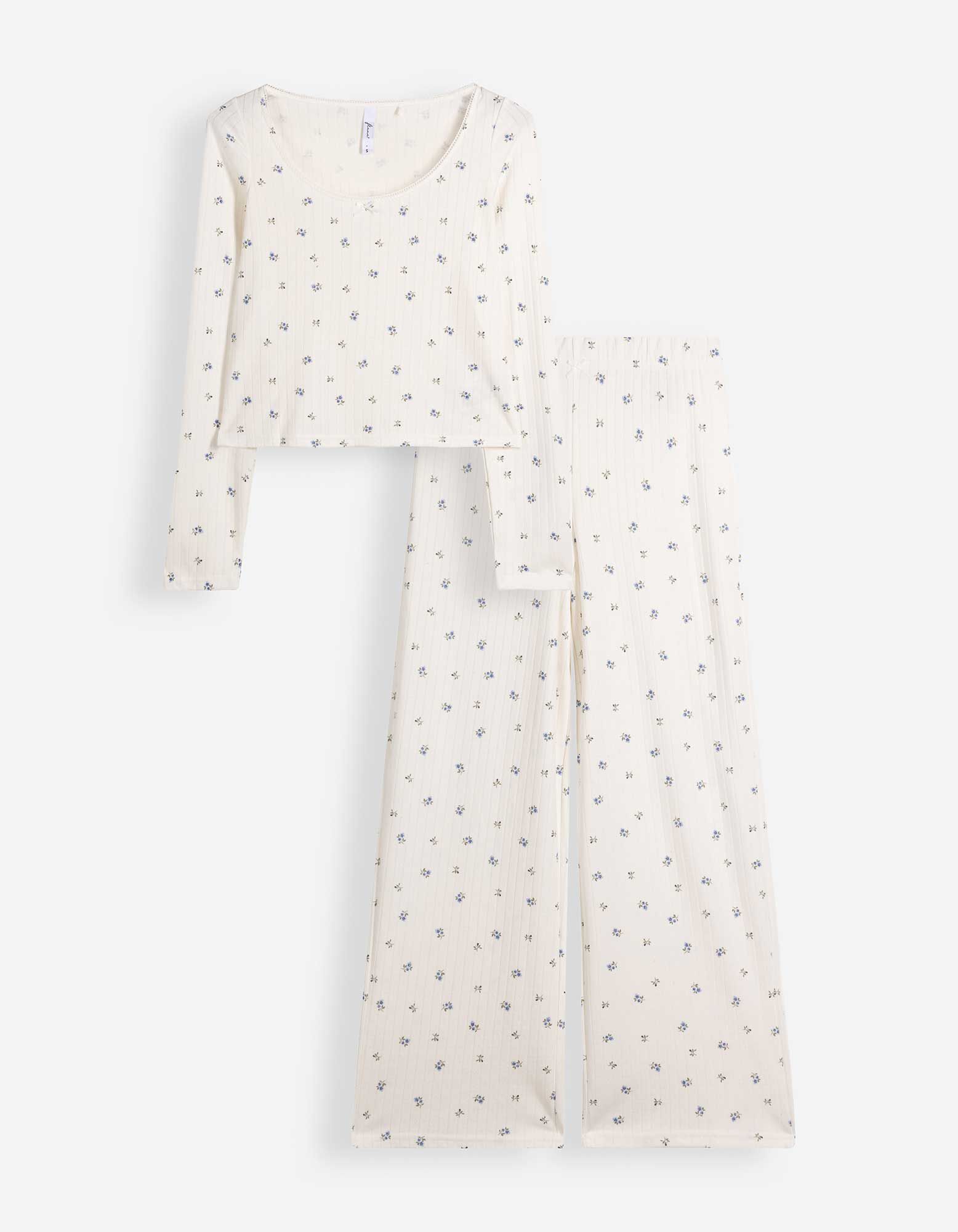 Pyjama Set aus Shirt und Hose - Strukturiertes Material - Off-White