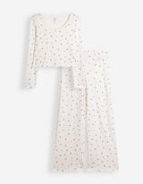 Pyjama Set aus Shirt und Hose - Strukturiertes Material - Off-White