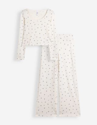 Pyjama Set aus Shirt und Hose - Strukturiertes Material - Off-White