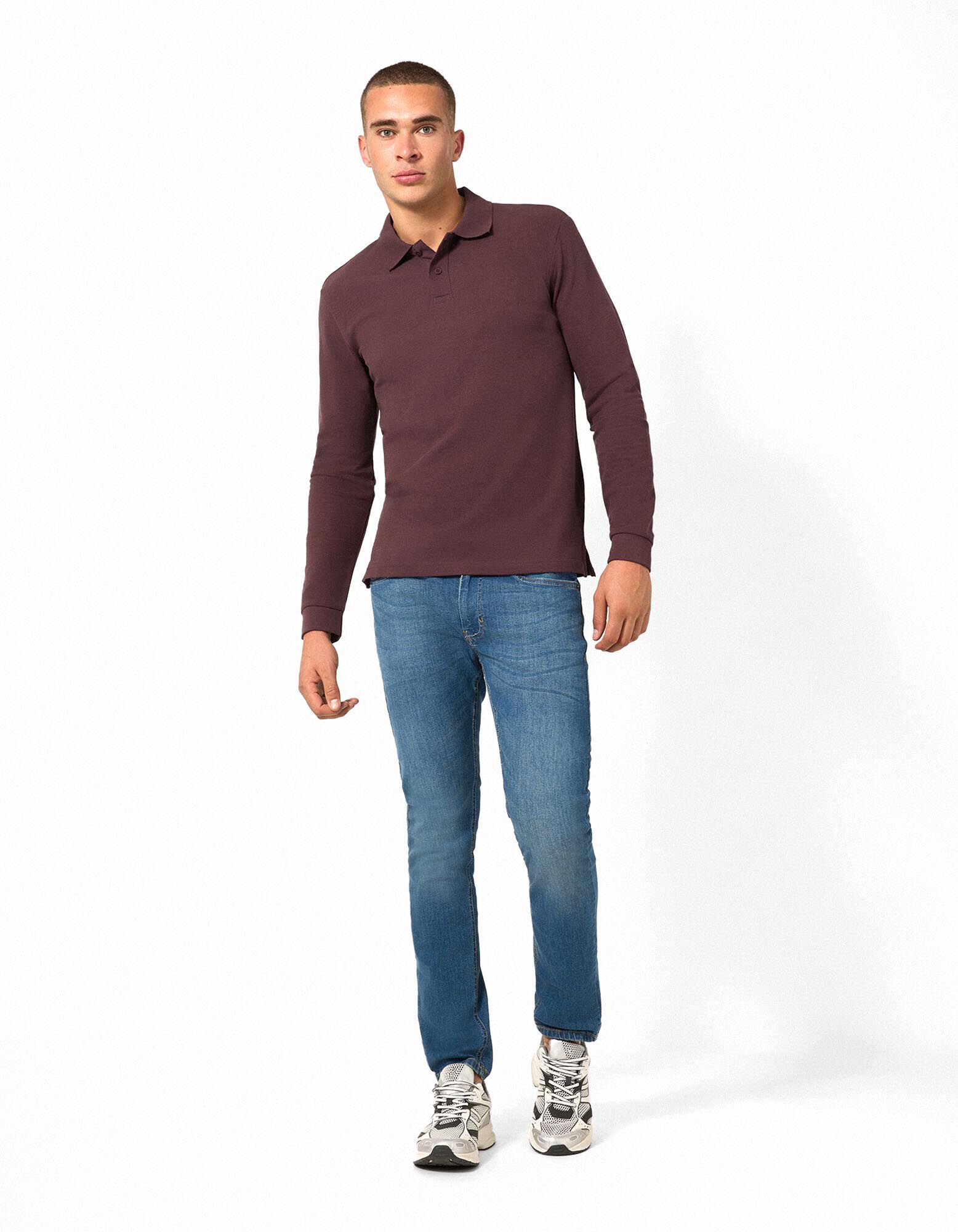 Langarmshirt - Polokragen - Beere
