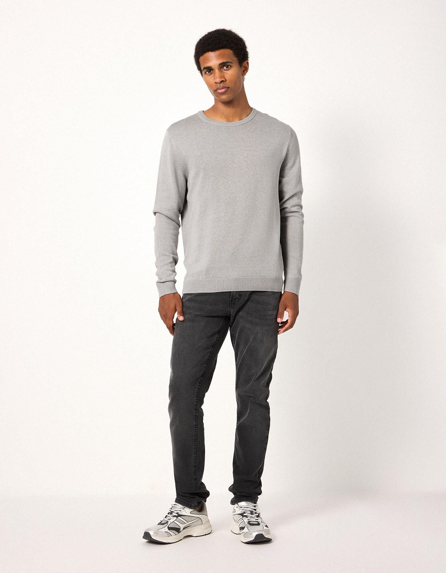 Pullover - Baumwoll-Mix - Hellgrau